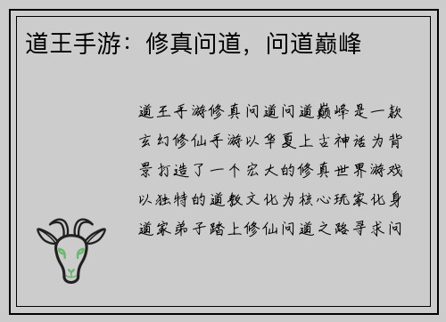 道王手游：修真问道，问道巅峰